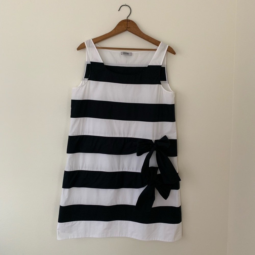 Moschino Cheap & Chic Striped Mod Goth Preppy Bow Shift Dress 10